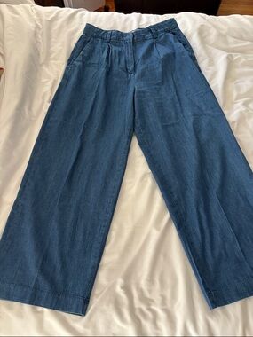 Old Navy Blue Wide Leg Pleated Denim Trouser Jeans